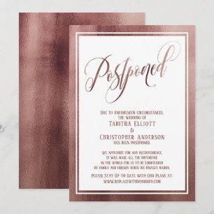 Invitation Elégant Script Rose Gold Postpond Mariage Card