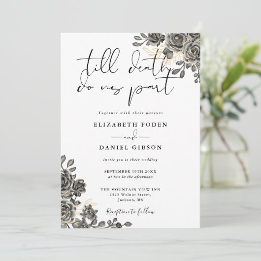 Invitation Élégant Script Rose gothique Mariage floral (Debout devant)