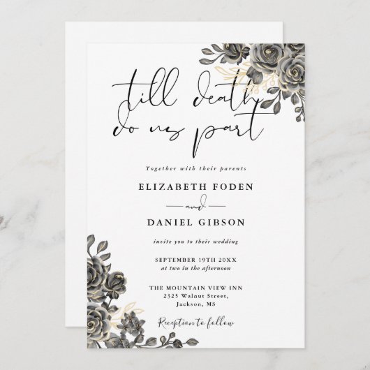 Invitation Élégant Script Rose gothique Mariage floral (Devant / Derrière)