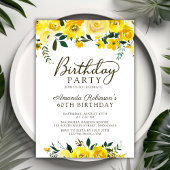 Invitation Élégant Script Rose jaune Floral 60e anniversaire