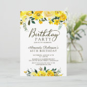 Invitation Élégant Script Rose jaune Floral 65e anniversaire (Debout devant)