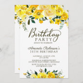 Invitation Élégant Script Rose jaune Floral 75e anniversaire (Devant / Derrière)
