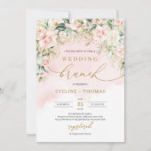 Invitation Élégant script rose pastel roses brunch mariage (Devant)