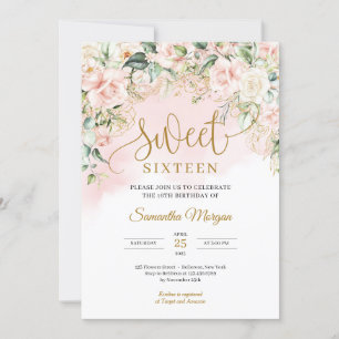 Invitation Élégant script rose pastel roses sweet sixteen