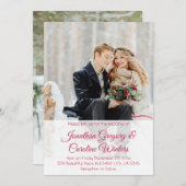 Invitation Élégant script rouge 2 photo mariage d'hiver (Devant / Derrière)