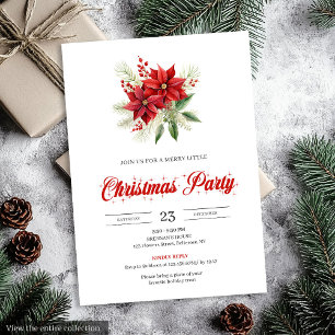 Invitation Élégant Script Rouge Poinsettia Noël