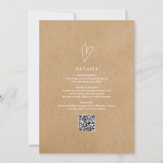 Invitation Élégant Script Rustique Kraft Tout en un Baby show (Dos)