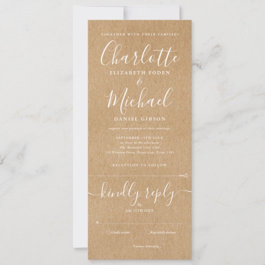Invitation Élégant Script Rustique Tout En Un Mariage (Devant)