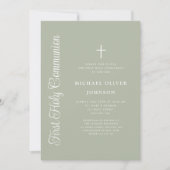 Invitation Elegant Script Sage Green Boy First Communion (Devant)