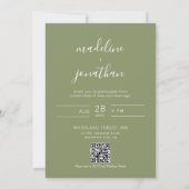 Invitation Élégant Script Sage Green Photo QR Code Mariage (Dos)