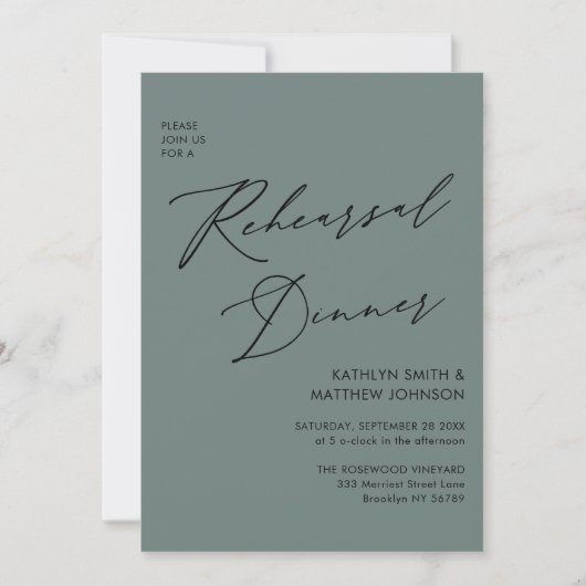 Invitation Élégant Script Sage Green Rehearsal Dinner Code QR (Devant)