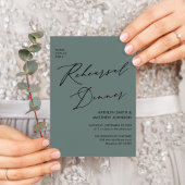 Invitation Élégant Script Sage Green Rehearsal Dinner Code QR