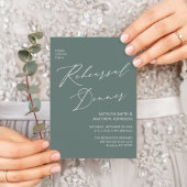Invitation Élégant Script Sage Green Rehearsal Dinner Code QR