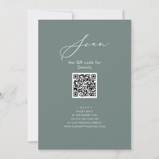 Invitation Élégant Script Sage Green Rehearsal Dinner Code QR (Dos)