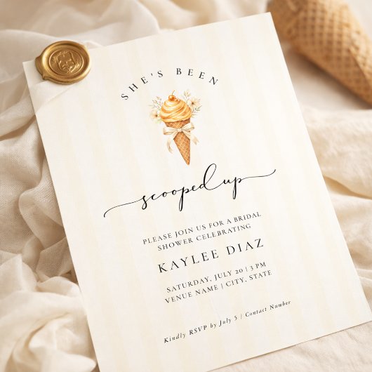 Invitation Elegant Script She’s Been Scooped Up Bridal Shower