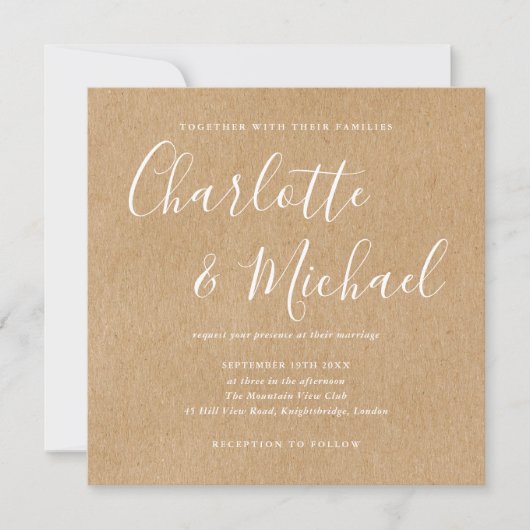 Invitation Élégant script signature Mariage Rustic Kraft (Devant)