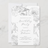 Invitation Élégant Script Silver Floral fête d'anniversaire (Devant)