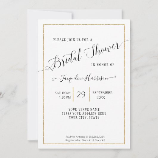 Invitation Élégant Script Simple Gold Minimal Fête des mariée (Devant)