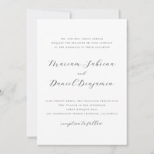 Invitation Élégant Script Simple Mariage noir et blanc
