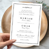 Invitation Élégant Script Simple Noir Blanc Mariage musulman