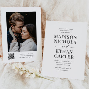 Invitation Élégant script simple QR Code Mariage photo