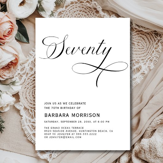 Invitation Élégant Script Soixante-dix-70e anniversaire minim