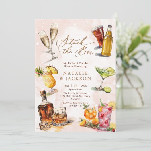 Invitation Élégant Script Stock le Bar Couples Douche (Debout devant)