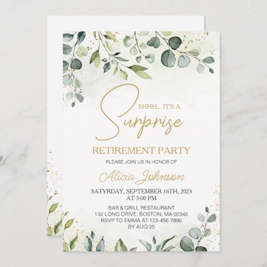 Invitation Élégant Script Surprise Retraite Party (Devant / Derrière)