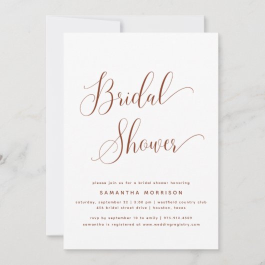 Invitation Élégant Script tendance Fête des mariées en terre  (Devant)