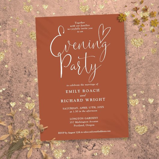 Invitation Élégant Script Terracotta Mariage soirée soirée