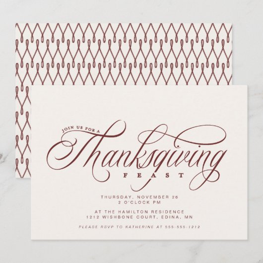 Invitation Élégant Script Thanksgiving Fête dîner (Devant / Derrière)