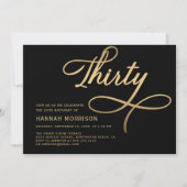Invitation Élégant Script Trente Black Gold 30e anniversaire (Devant)