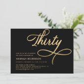 Invitation Élégant Script Trente Black Gold 30e anniversaire (Debout devant)