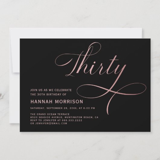 Invitation Élégant Script Trente Rose Or 30e anniversaire (Devant)