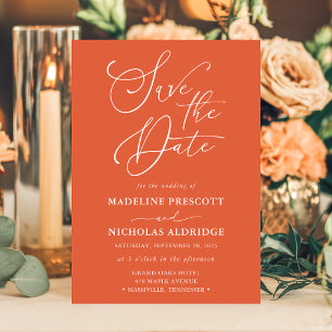 Invitation Élégant Script Verona Sunset Orange Enregistrer La