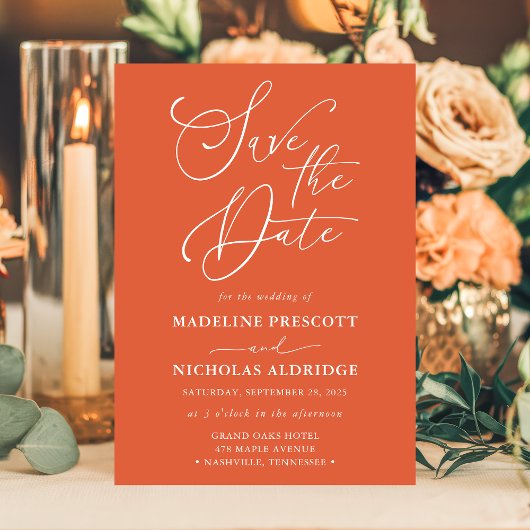 Invitation Élégant Script Verona Sunset Orange Enregistrer La