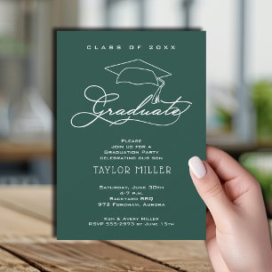 Invitation Élégant Script Vert foncé Graduation