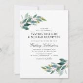 Invitation Élégant script vert mariage eucalyptus (Devant)