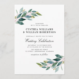 Invitation Élégant script vert mariage eucalyptus