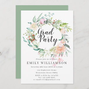 Invitation Élégant Script Watercolor Floral Graduation Party