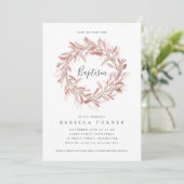 Invitation Élégant Script Wreath Aquarelle Baptême (Debout devant)