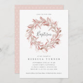 Invitation Élégant Script Wreath Aquarelle Baptême (Devant / Derrière)
