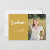 Invitation Élégant Script Yellow Gold Photo Graduation (Devant)