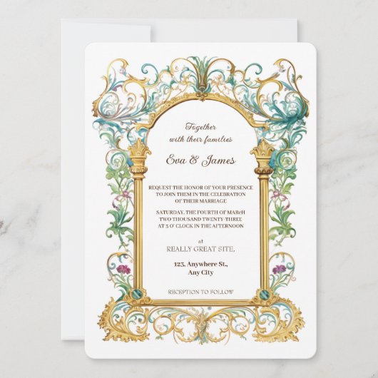 Invitation Elegant Scrollwork Floral Regal Botanical Wedding (Devant)