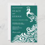 Invitation Elégant Sea Green et White Peacock Mariage<br><div class="desc">Éblouissez vos invités avec cette élégante invitation de mariage avec un beau paon et une typographie moderne contre un arrière - plan vert mer. Ajoutez simplement les détails de votre événement sur ce modèle facile à utiliser pour en faire une invitation unique.</div>