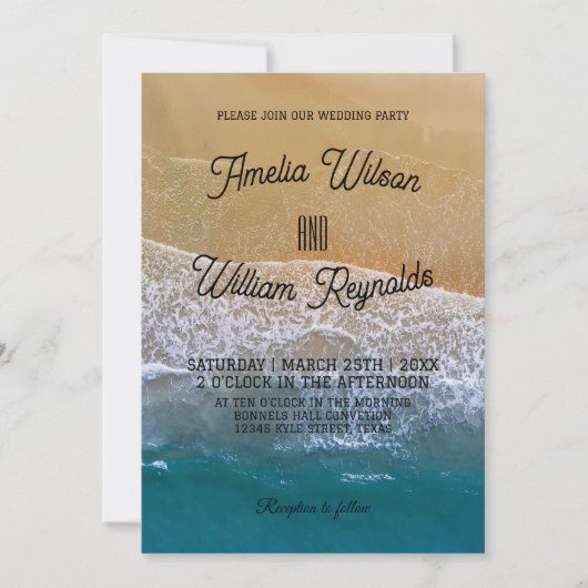 Invitation Elégant Sea Waves Sand Beach Mariage (Devant)