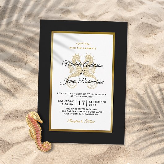 Invitation Elégant Seahorses Or Mariage Tropical moderne