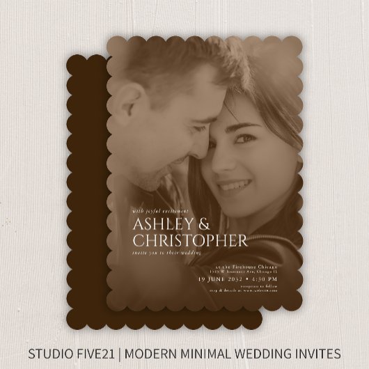 Invitation Elegant Sepia Duotone Mariage photo