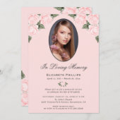 Invitation Elégant Service de Mémorial Photo Floral Rose (Devant / Derrière)