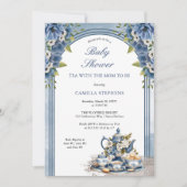 Invitation Elégant Set de thé Floral Bleu Baby Tea Douche (Devant)